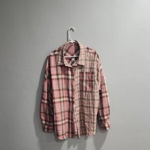 Plaid Men's Shirt - Pink and Brown